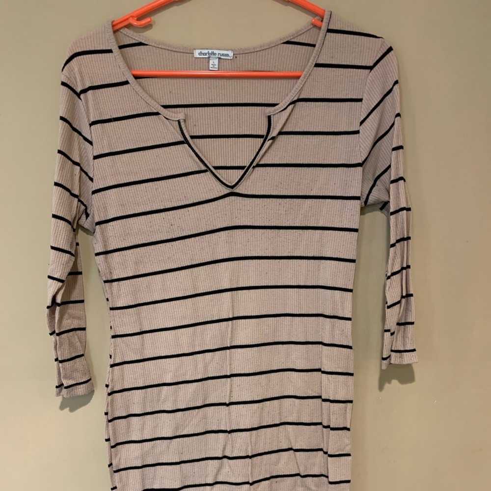 Tan/Black stripped body con dress!